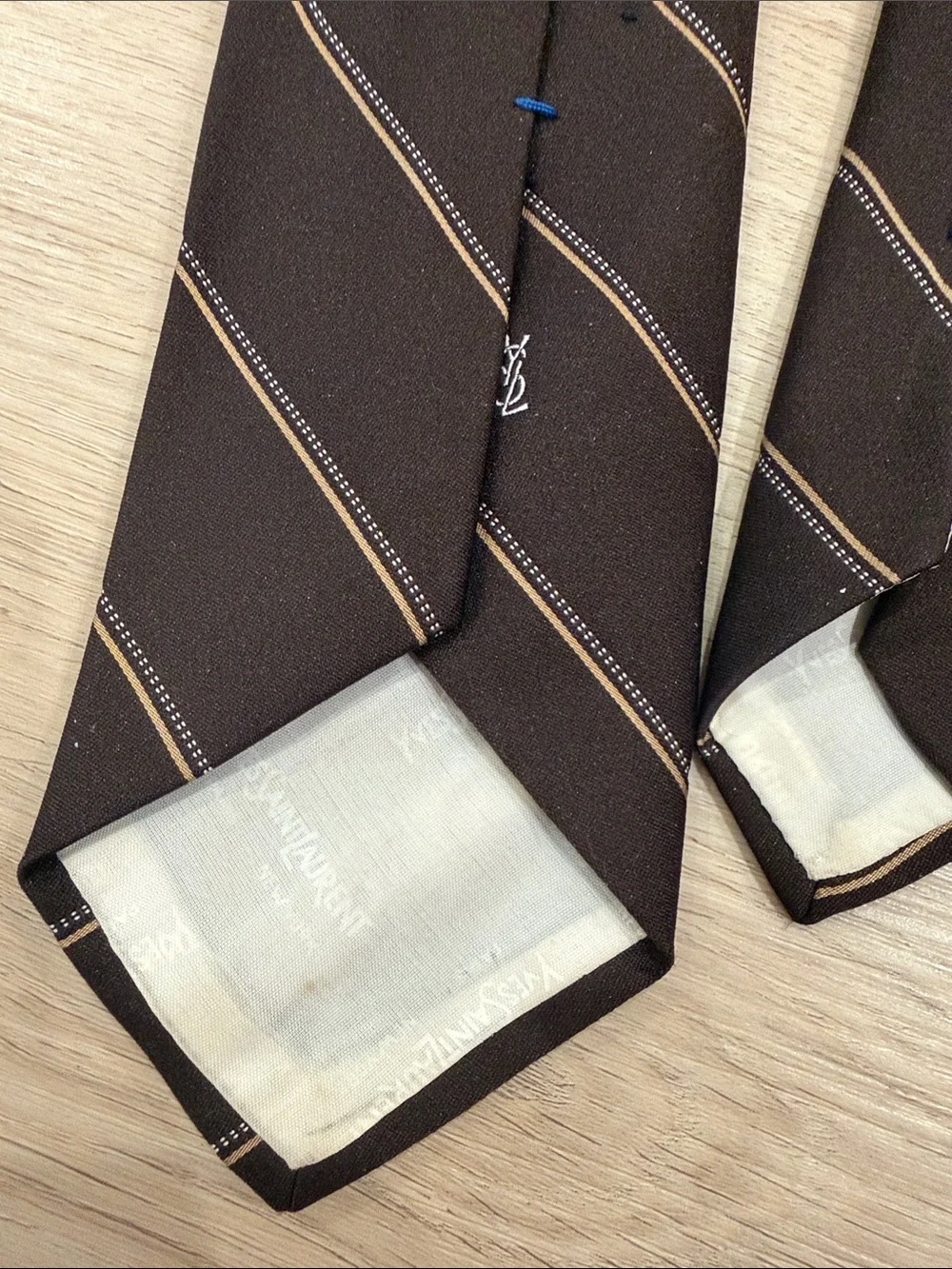 Yves Saint Laurent Brown Diagonal Stripe Silk Tie